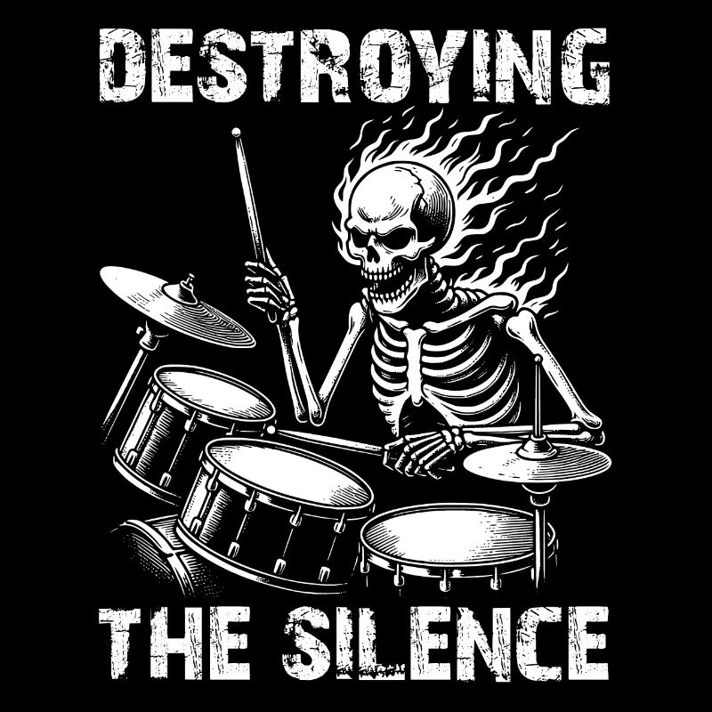 Drummer Skull skeleton on the drum set
