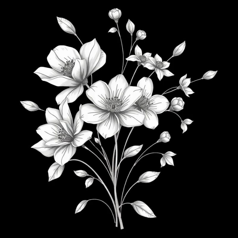 Elegante Blumen – Handgezeichnete Kunst