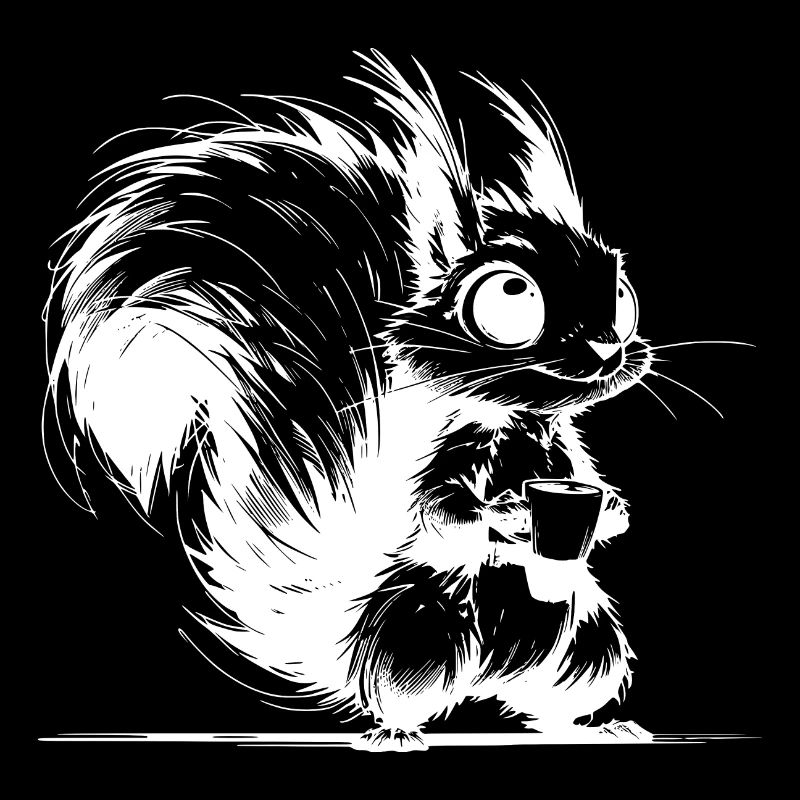 Bright baby squirrel with coffee