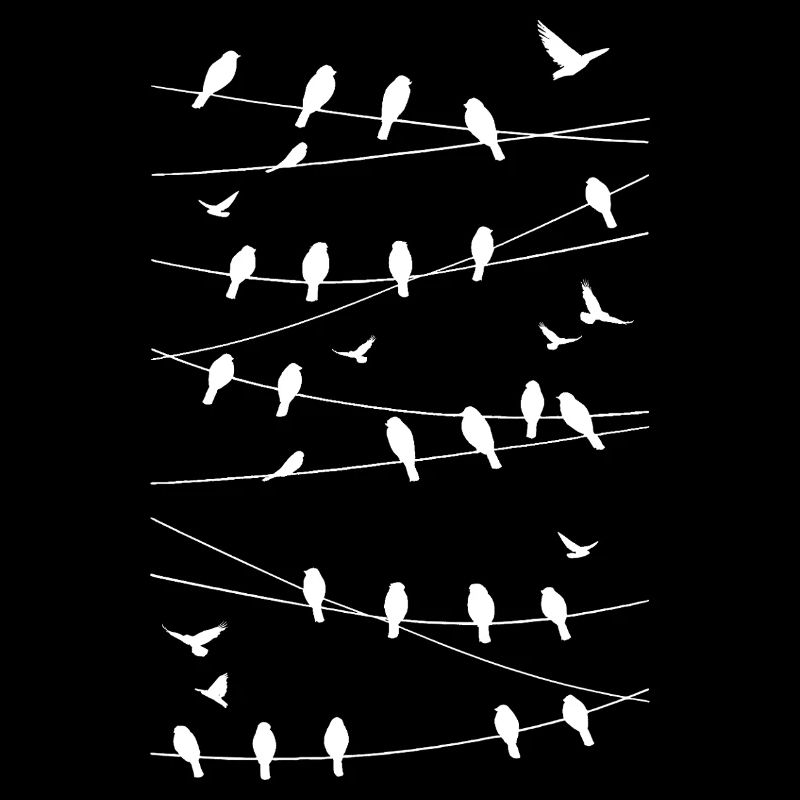 Silhouetted birds on minimalist threads
