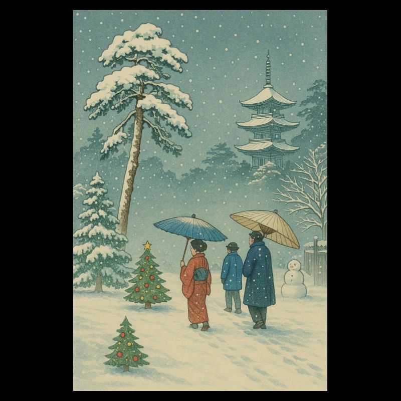 Noël japonais dans le style Ukiyo-e d’hiver