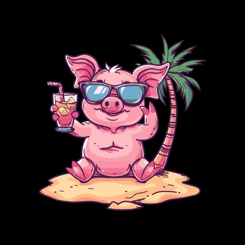 Schwein Sommer Strand Comic
