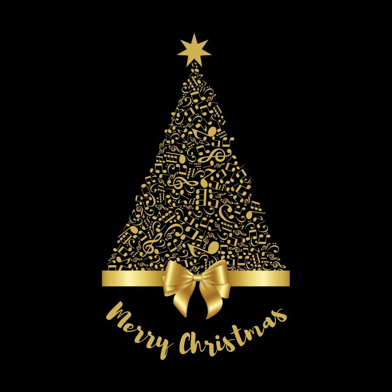 Merry Christmas Gold Music Notes Tree with Bow