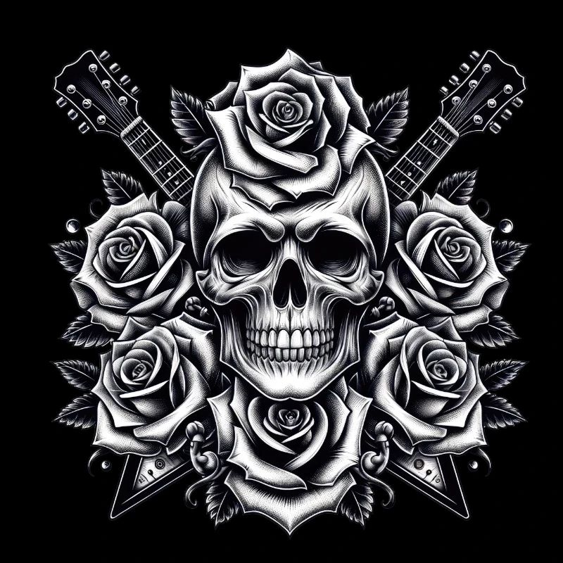 Harmonie éternelle : Crânes de guitare et roses