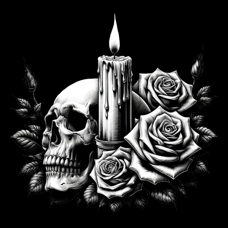Gothic Totenkopf und Rosen Grafik
