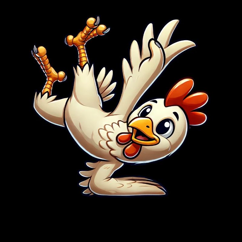 Poulet breakdance en équilibre sur les mains et saut périlleux