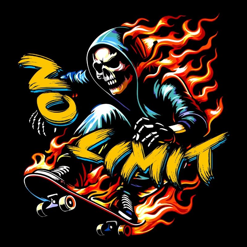 No Limit Skull Skeleton sur skateboard