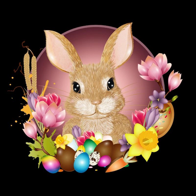 Couronne de Pâques et œufs de Pâques avec lapin comme lapin de Pâques