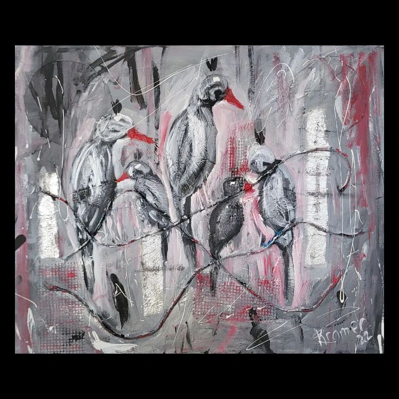 Abstrakte Stare Vogelgruppe Kunstdruck