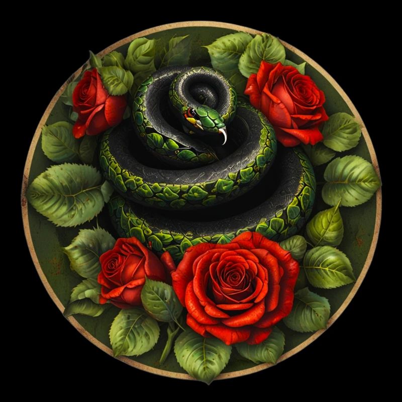 Snake and red roses