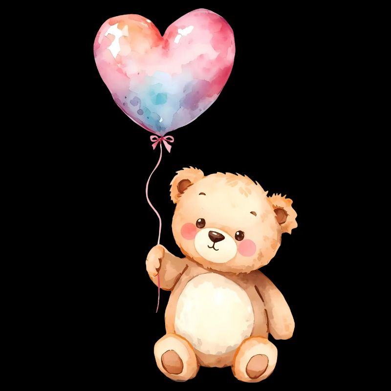 Aquarell Teddy mit Herz Ballon