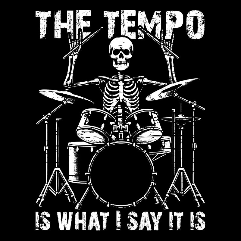 Drummer Skull skeleton on the drum set