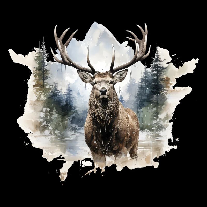 Wasserfarbener Hirsch im Wald
