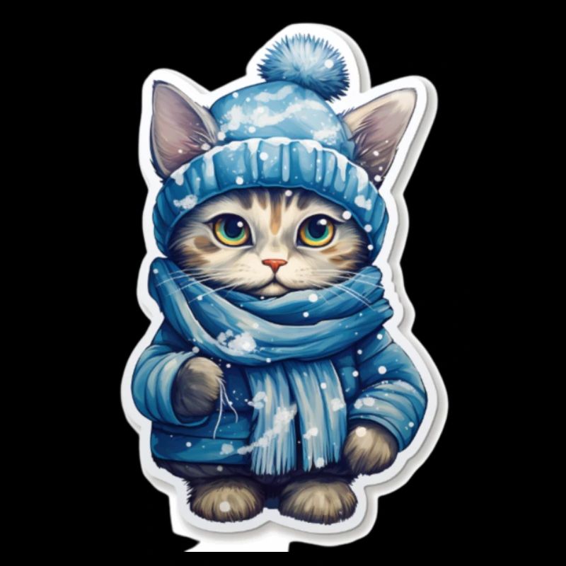 Chat avec écharpe, bonnet et veste d’hiver