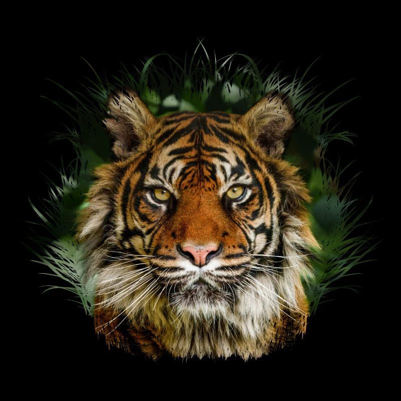 Tiger Peering Through Grass