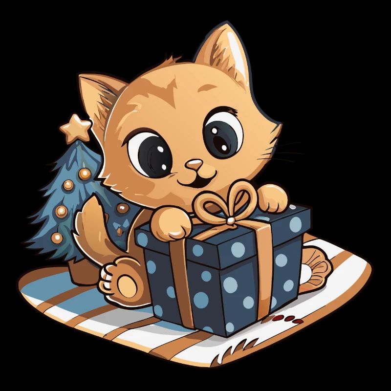 Cute cat unwrapping gift