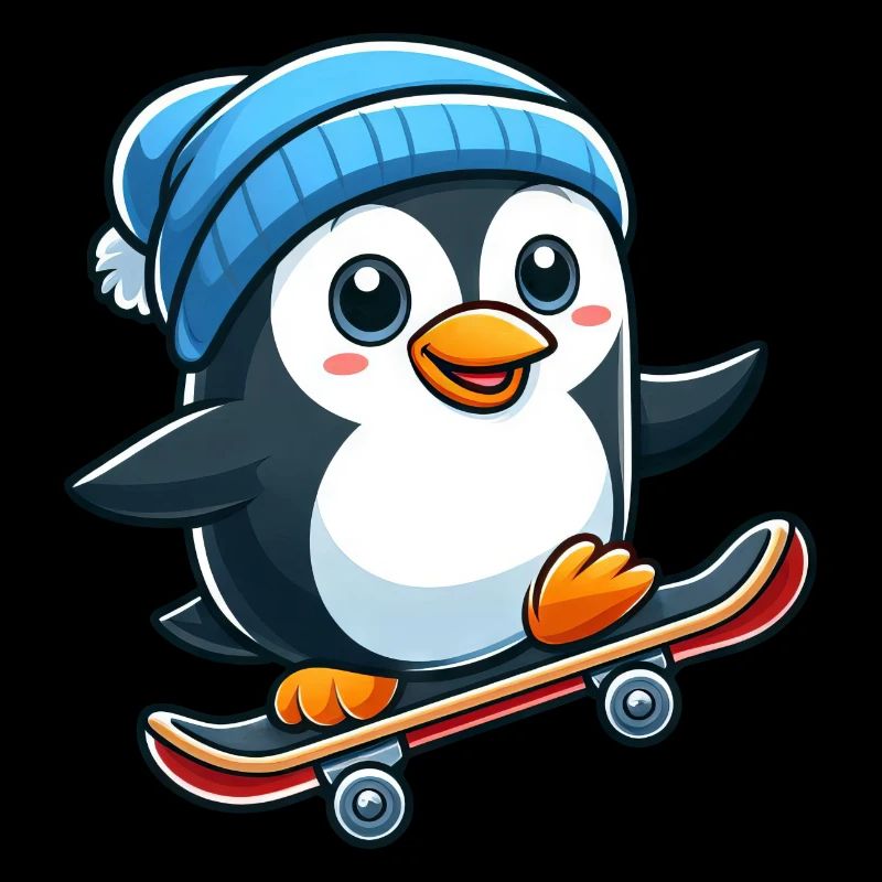 Lustiger Pinguin Skateboarden Skate Comic Cartoon