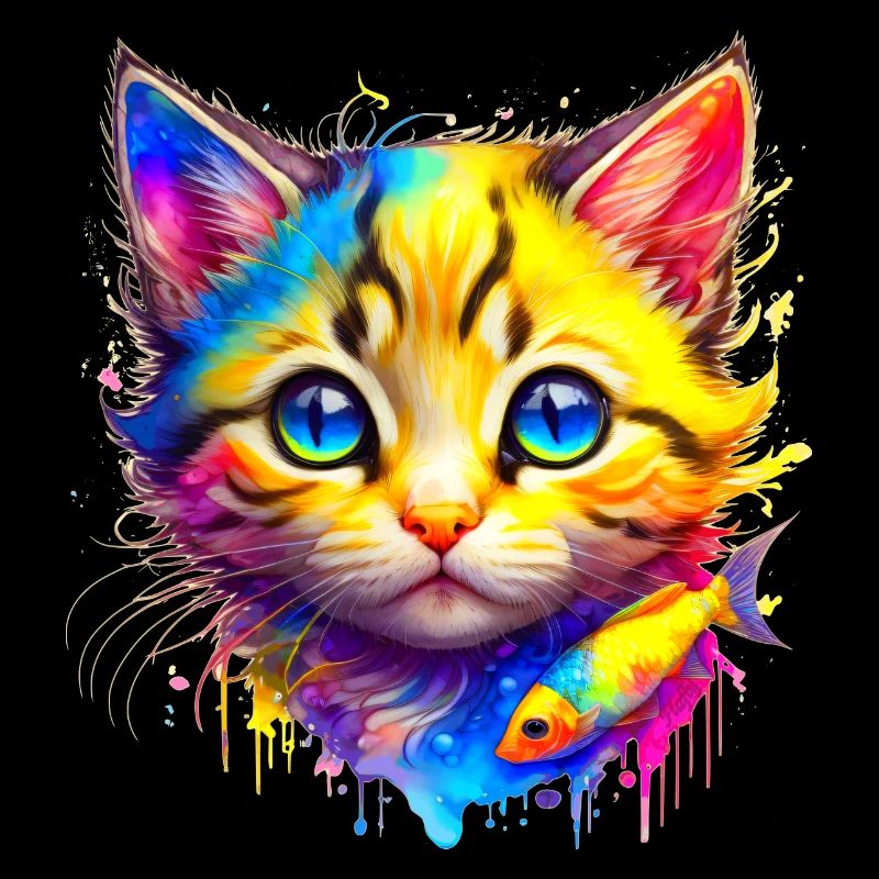 Rainbow Kitty with fish