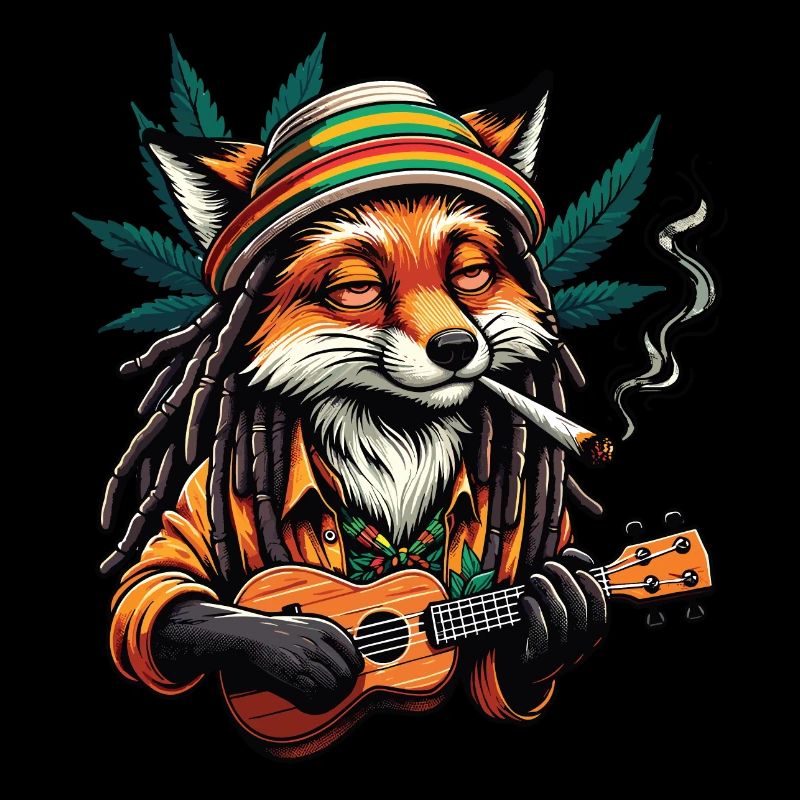 A Smoking Fox Joins While Playing the Ukulele