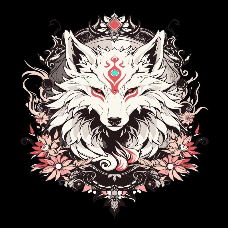 Ein Tattoo im Wolfsstil mit Blumen