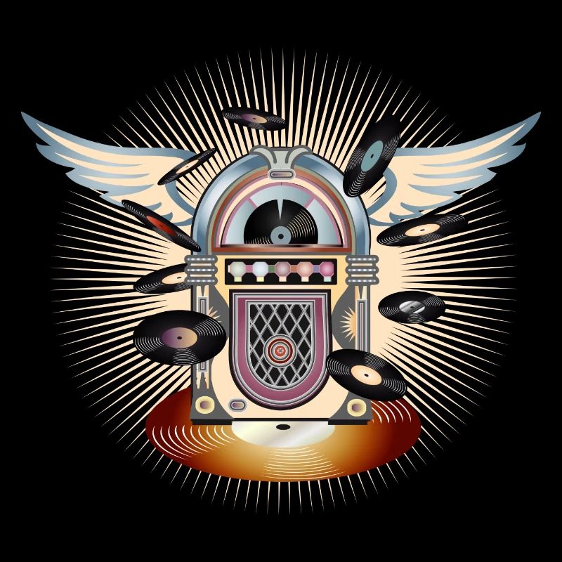 Jukebox au look rétro avec piano à queue et disques