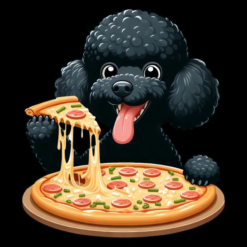 Comic Pudel mit Pizza