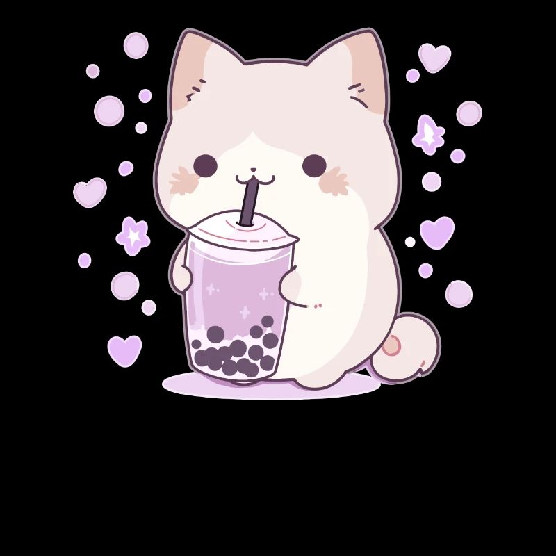 Kawaii Cat Drinks Boba Bubble Tea Chibi