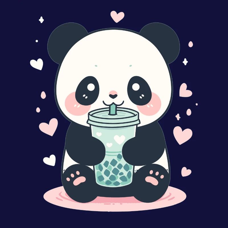 Kawaii Panda Drinks Boba Bubble Tea Chibi