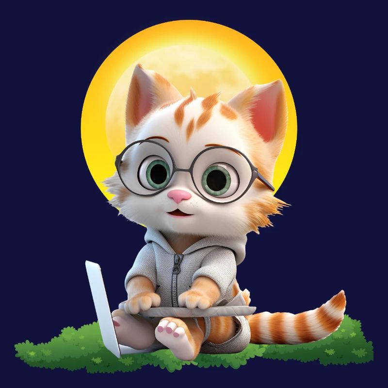 Smart Cat Sun Coder : Impression d’art pour ordinateur portable chaton