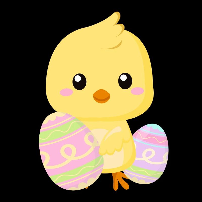 Mignon petit poussin de Pâques avec des oeufs de Pâques