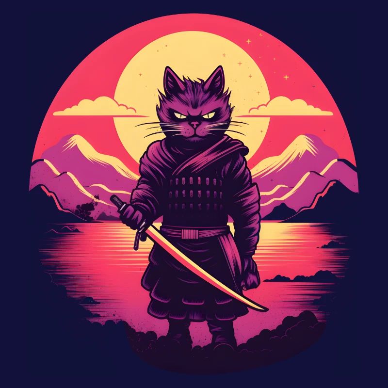 Synthwave samurai Cat