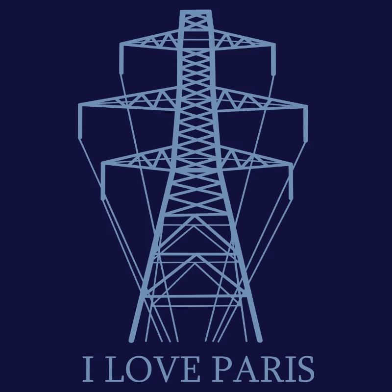 Power pole as Eiffel Tower "I Love Paris" satire