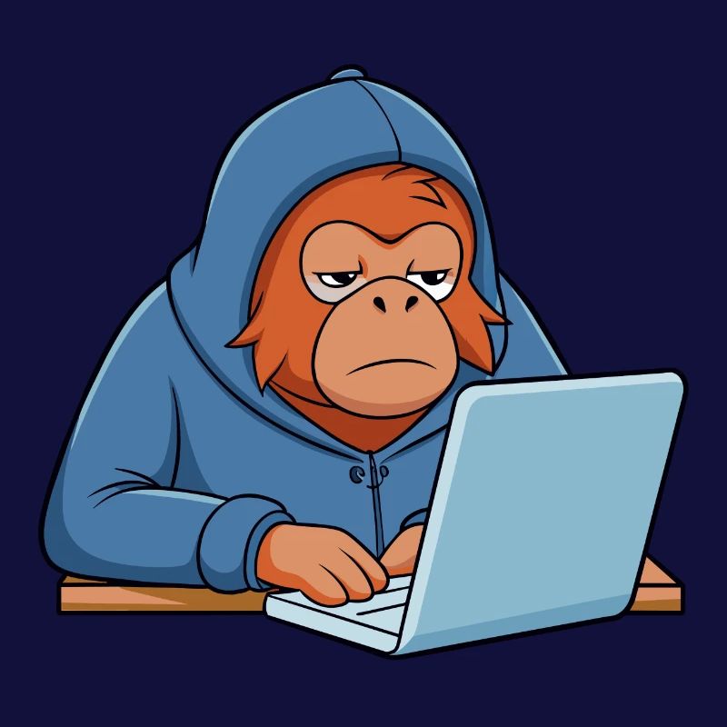 Mignon orang-outan hacker dans un sweat à capuche devant le PC