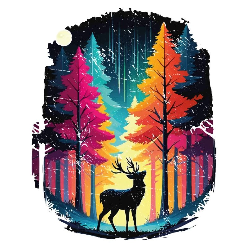 Rainbow forest and luminous deer