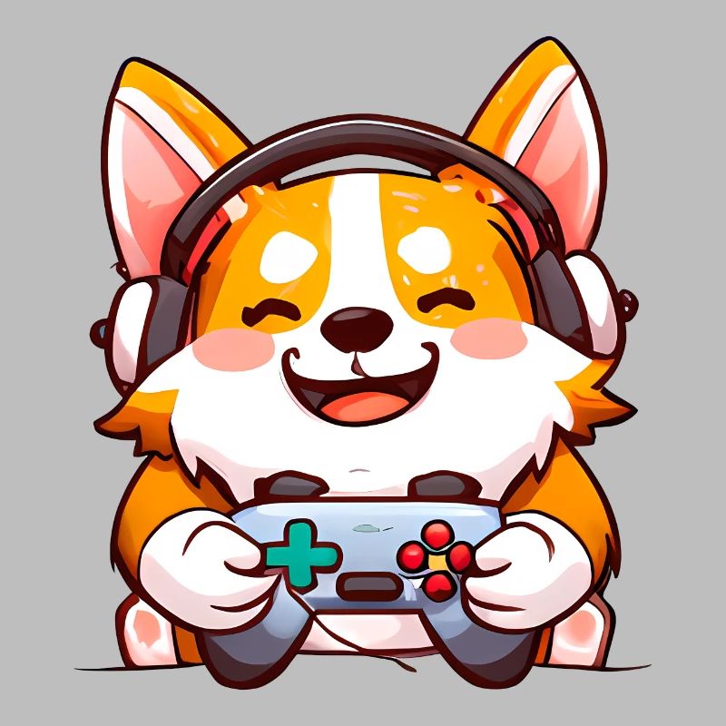 00239 Corgi mit Kopfhörer und Controller