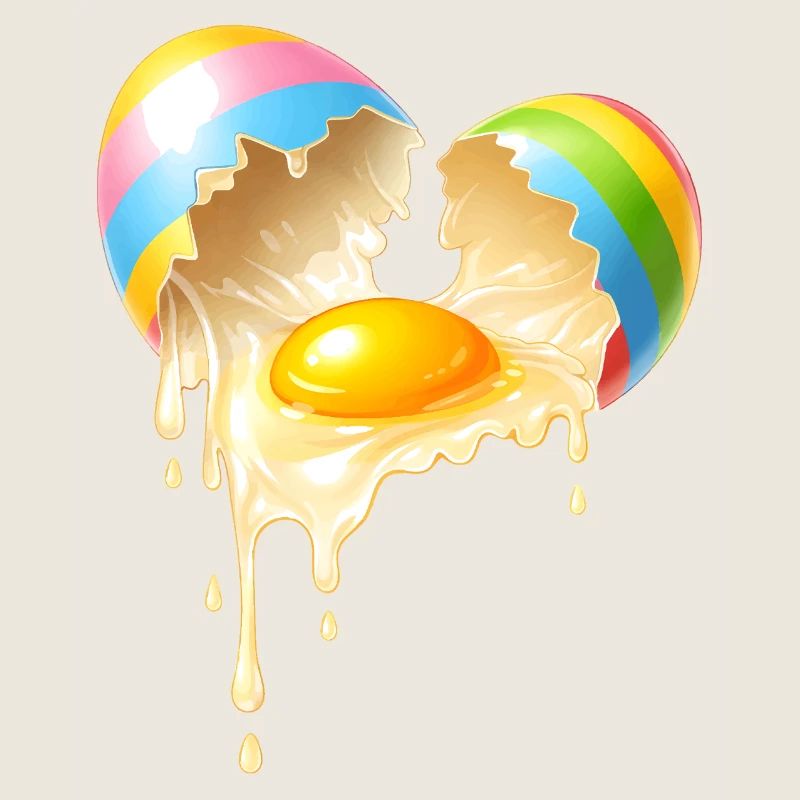 Broken Easter egg with flowing egg yolk