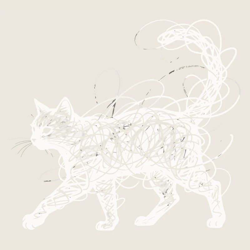 Minimalistisches Scribble Katze Line Art Japanisch