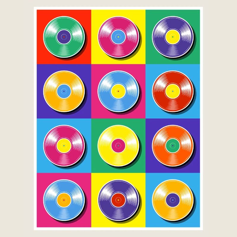 Collage Pop Art d’albums vinyles