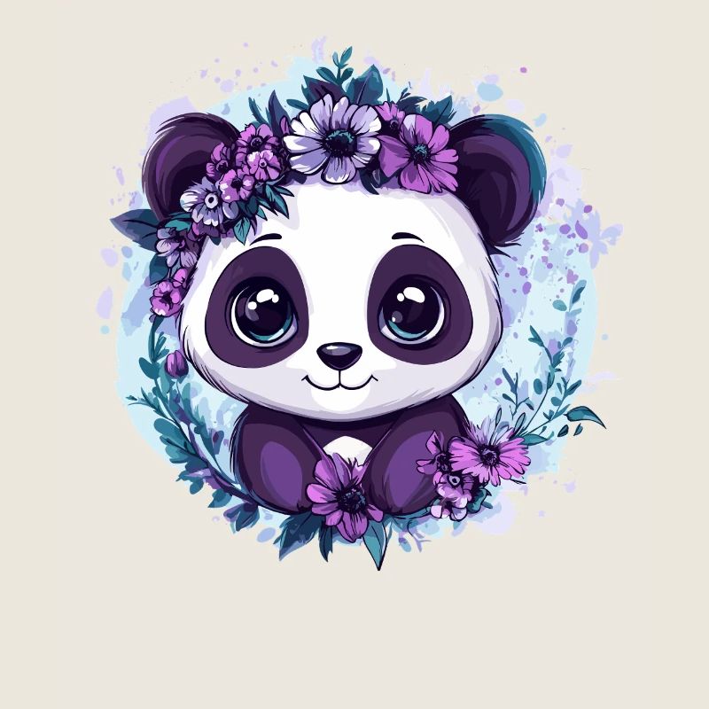 Panda avec couronne de fleurs