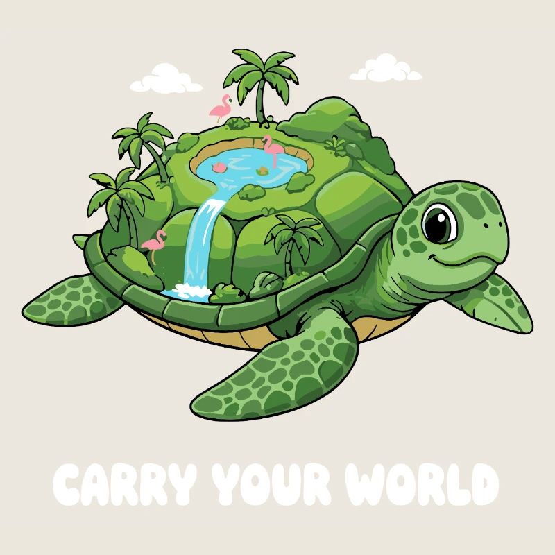 Insel-Schildkröte mit Wasserfall