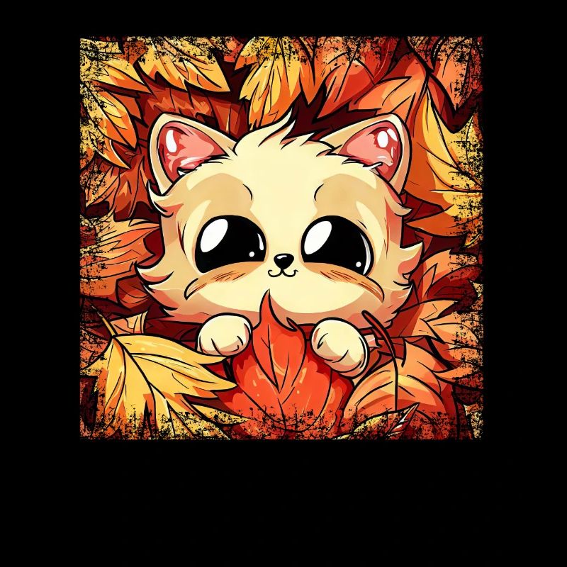 Katze im Herbst: Grunge-Rahmen mit Laub