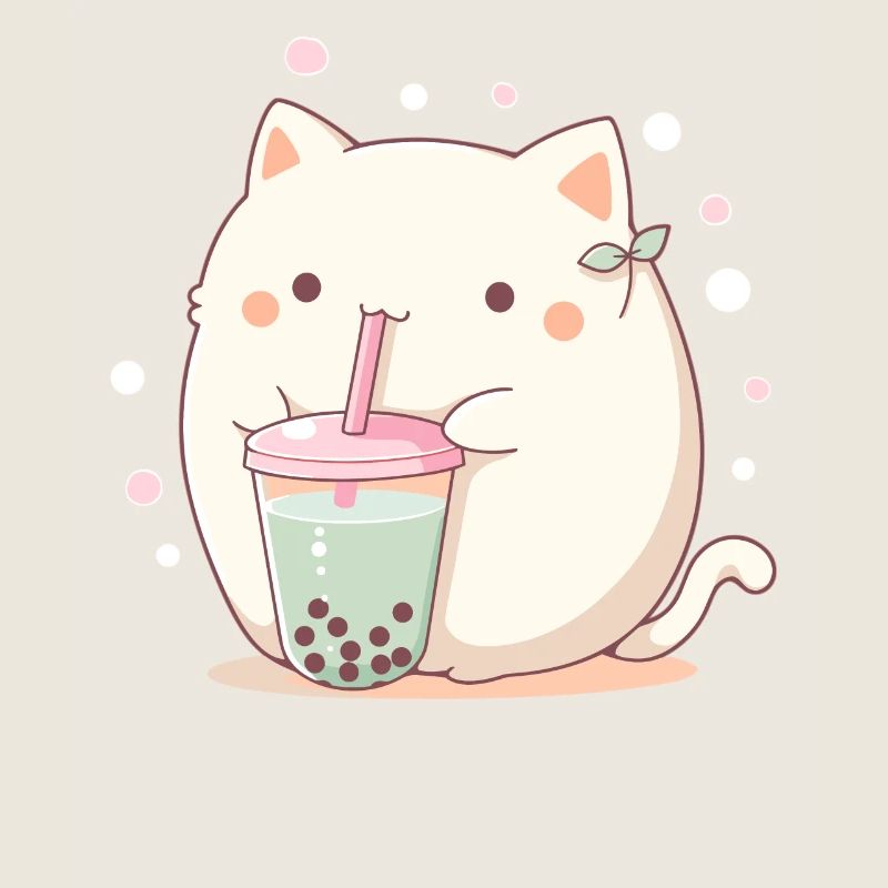 Kawaii Katze trinkt Boba Bubble Tea Chibi