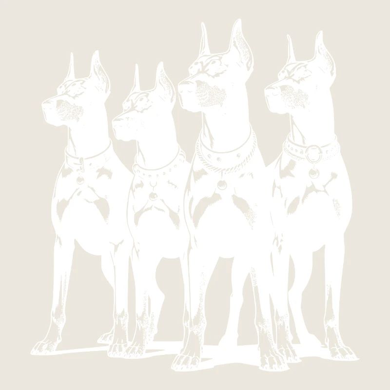 Vier schlaue wachsame Dobermänner Hunde