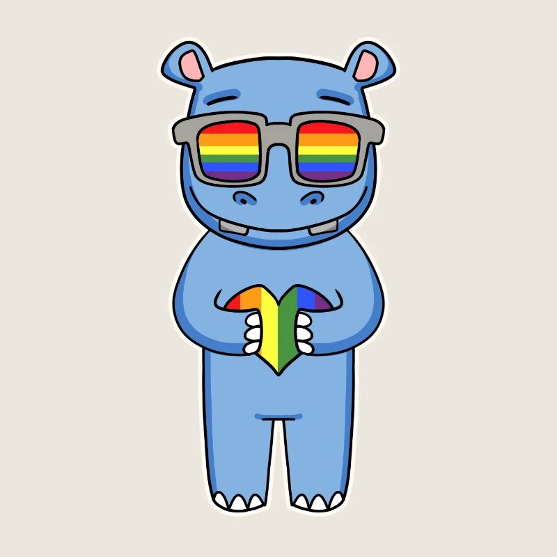 Regenbogen - Nilpferd mit Brille und Herz