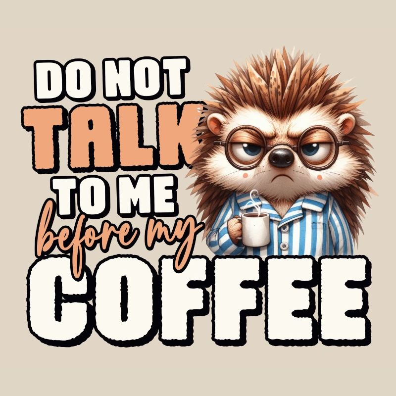 Grumpy hedgehog with coffee