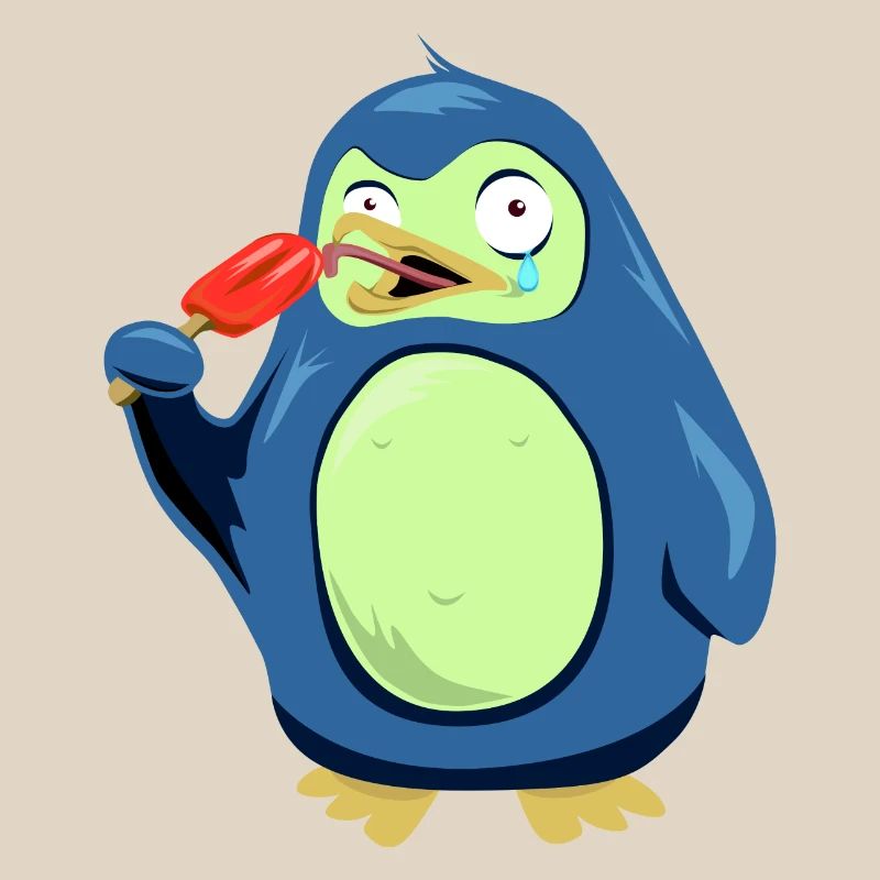 Frozen Penguin eats ice cream