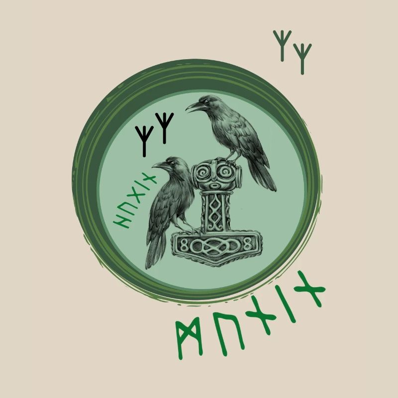 Thor Hammer Mjölnir avec Odin Ravens Hugin et Munin