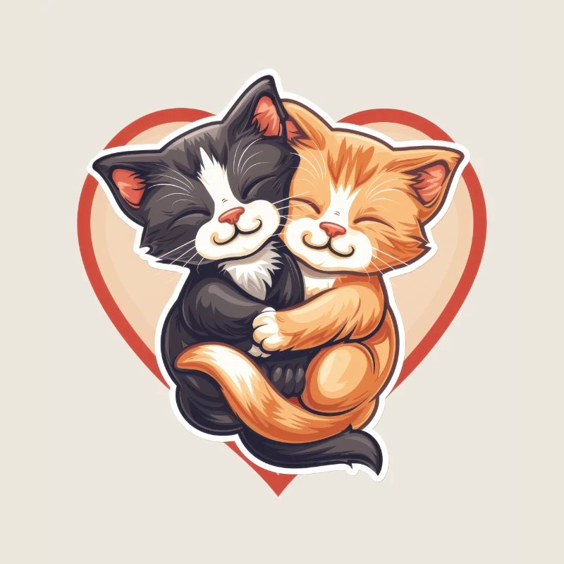 Two Cats Hugging Inside Heart