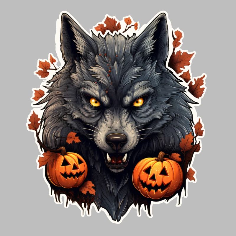 Halloween Wolf with Pumpkin