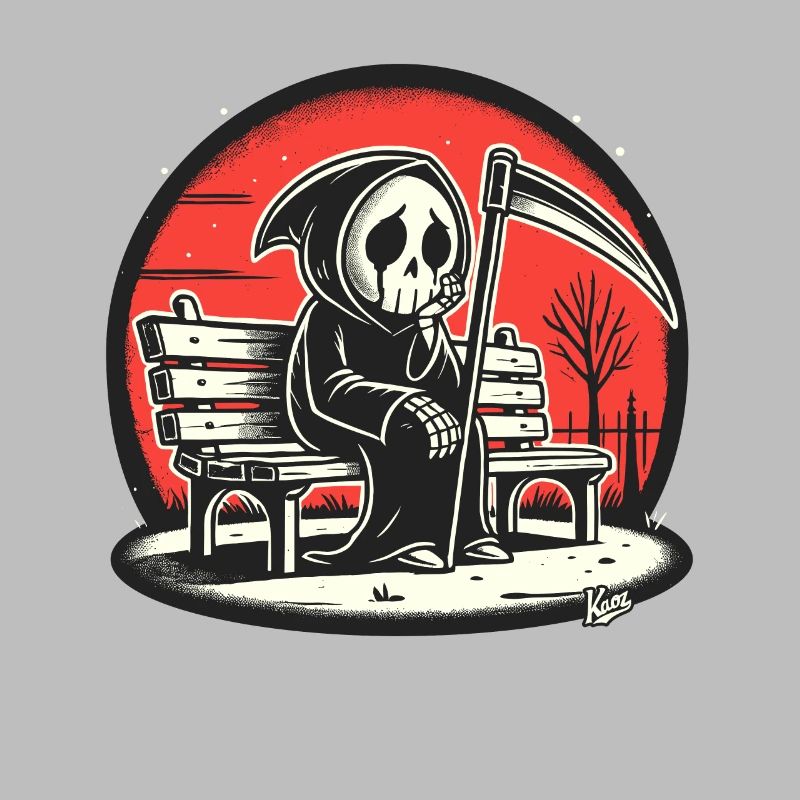 Lonely Grim Reaper on a Park Bench